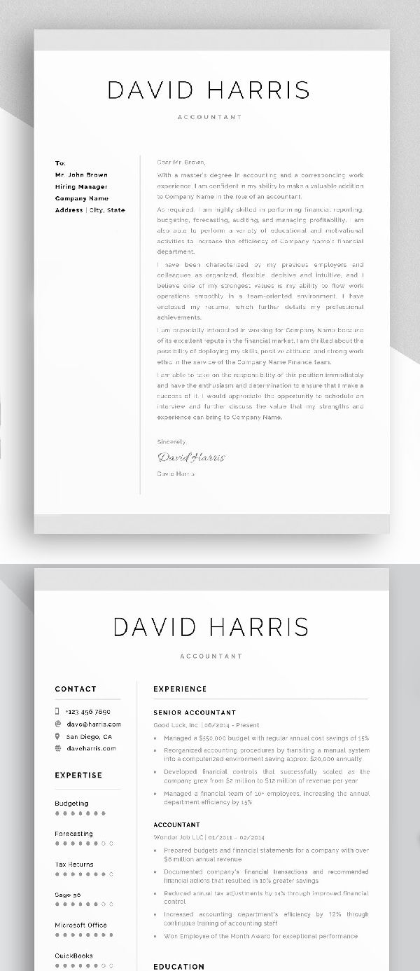 two resume templates with the same cover letter