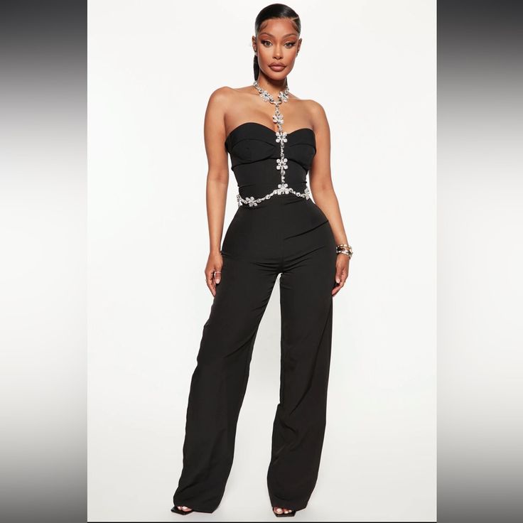 Blake Embellished Jumpsuit - Black Product Details Available In Black And White. Jumpsuit Embellished Halter Top Padded Sweetheart Top Functional Back Zipper Wide Leg Pant 34" Inseam 100% Polyester Black And White Jumpsuit, Mesh Romper, Embellished Jumpsuit, Fashion Nova Jumpsuit, Sweetheart Top, White Lace Romper, Satin Romper, Off Shoulder Romper, Tie Dye Jumpsuit