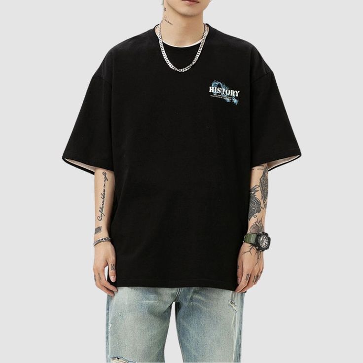 Material: 96% CottonFeatures: Tee, crew neck, short sleeves, solid color, dragon pattern printed, loose fit, soft and breathable, unisex.Style: Casual Costume Bags, Dragon Pattern, Unisex Style, Bra Set, Printed Tees, Black Tee, New Dress, Style Casual, Print Patterns