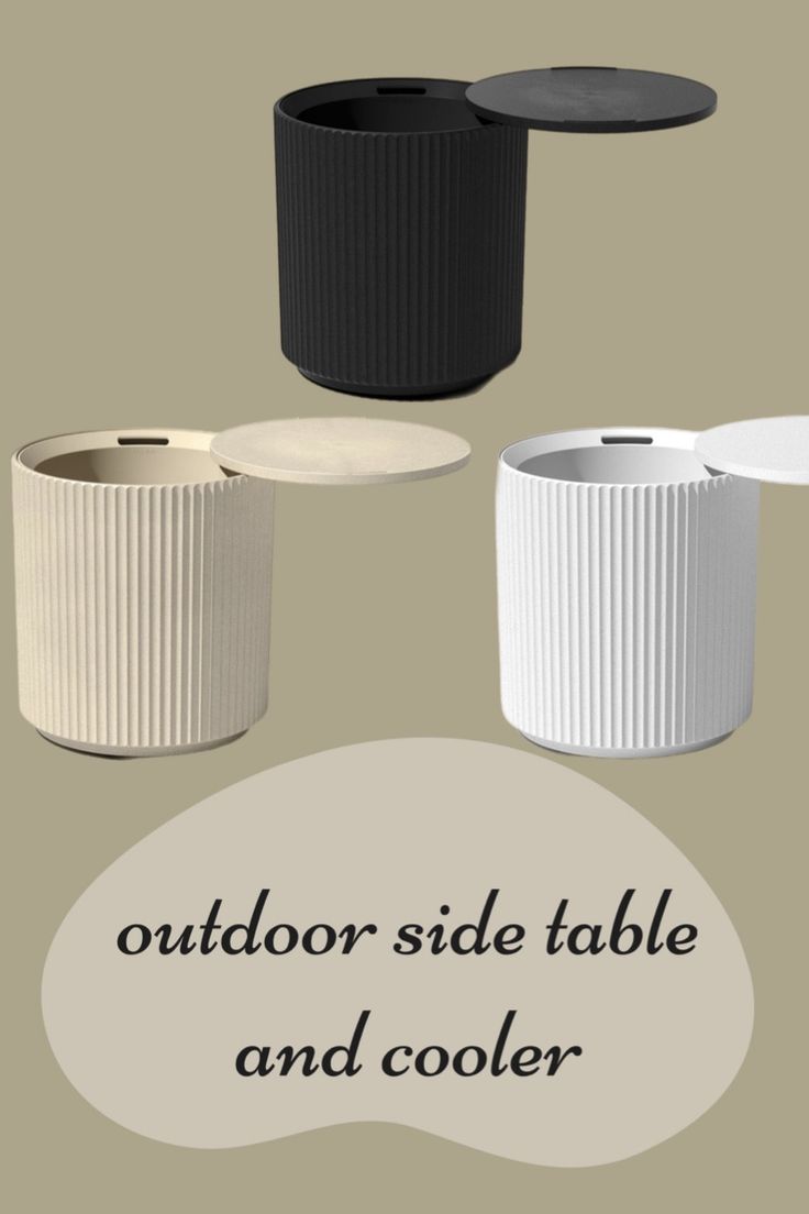 outdoor side table and cooler with text overlay that reads, outdoor side table and cooler