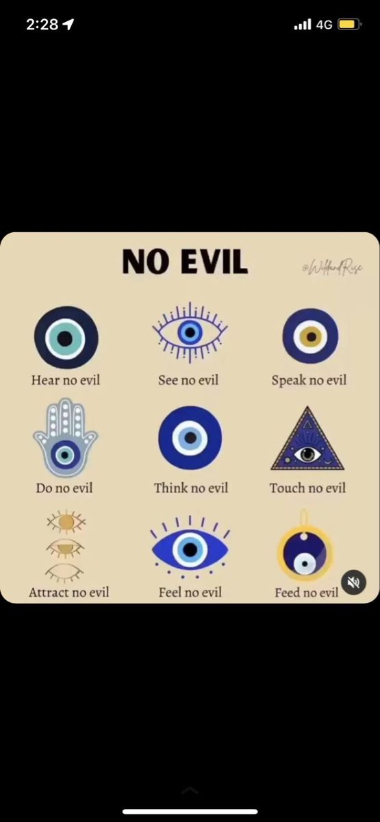 an iphone screen with the words no evil on it and several different symbols in front of it