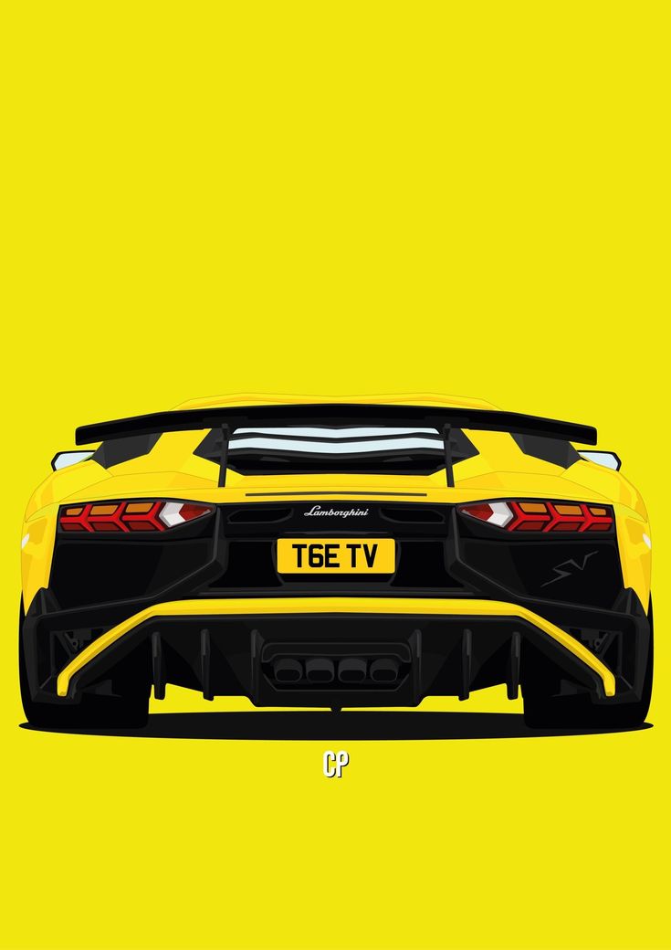 the rear end of a yellow sports car on a yellow background with an inscription t6 tv