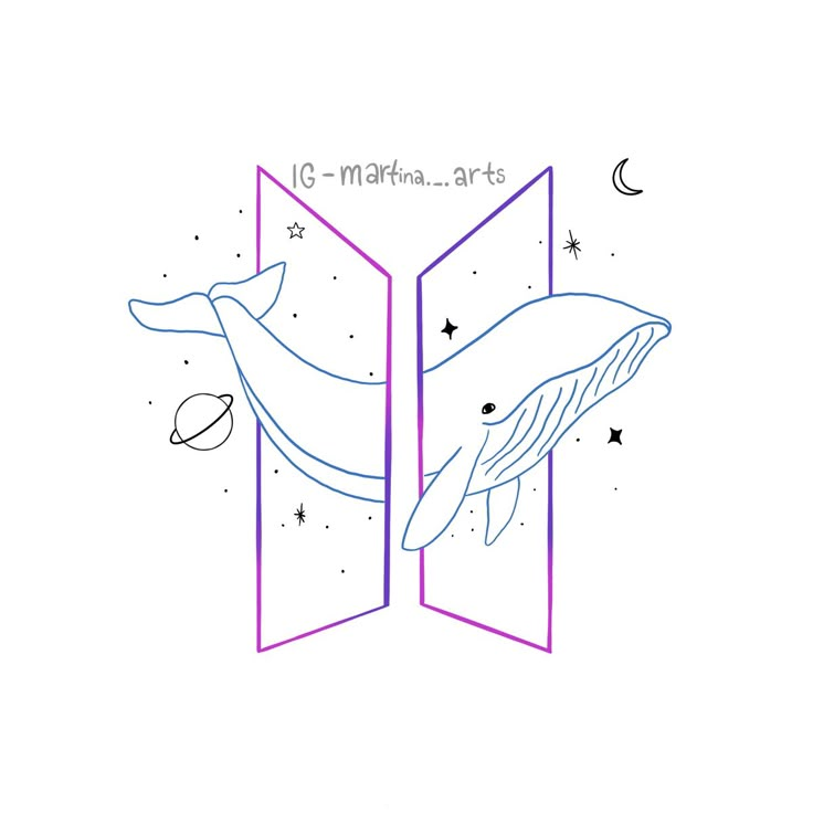 a drawing of a whale in an open window