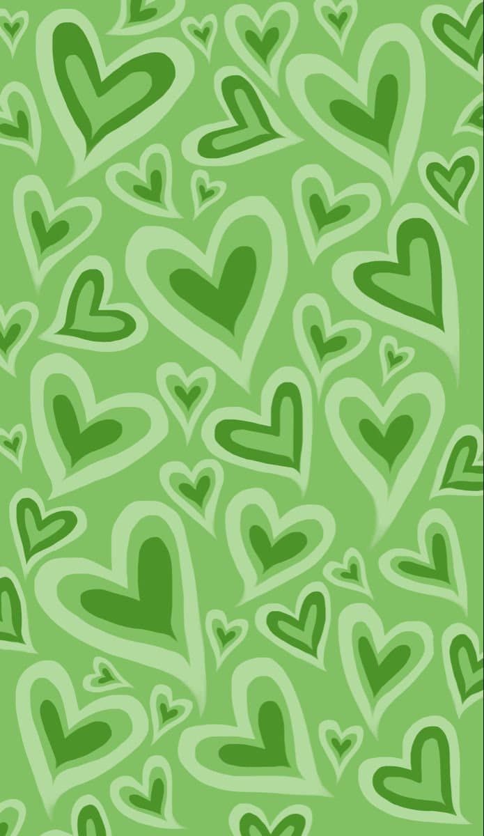 a green background with lots of hearts on it