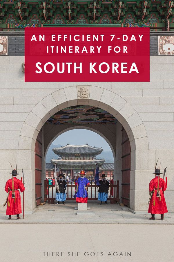 there are soldiers standing in front of the entrance to south korea, where she goes again