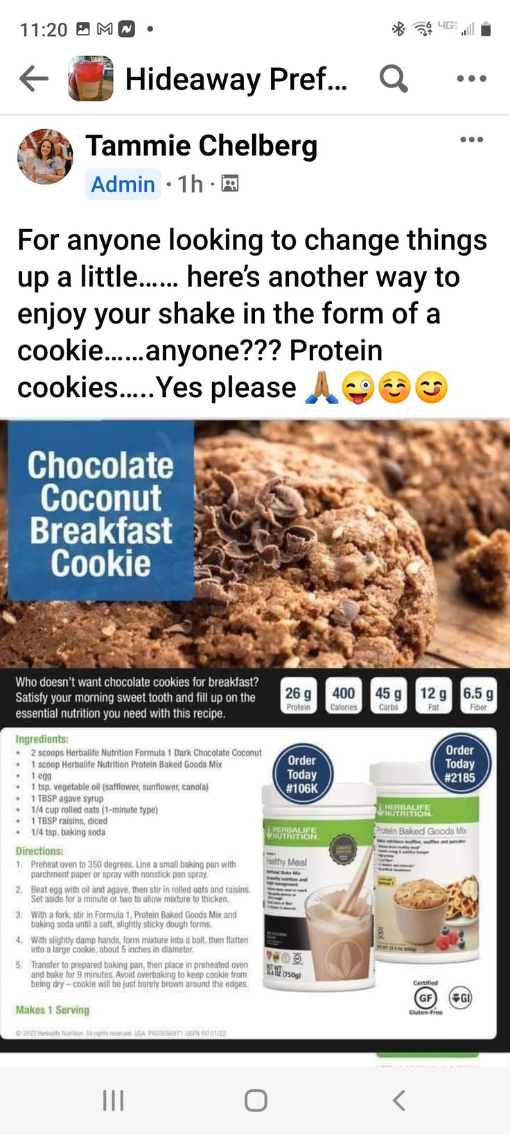 an email page with cookies and milk on the front, which reads chocolate breakfast cookie