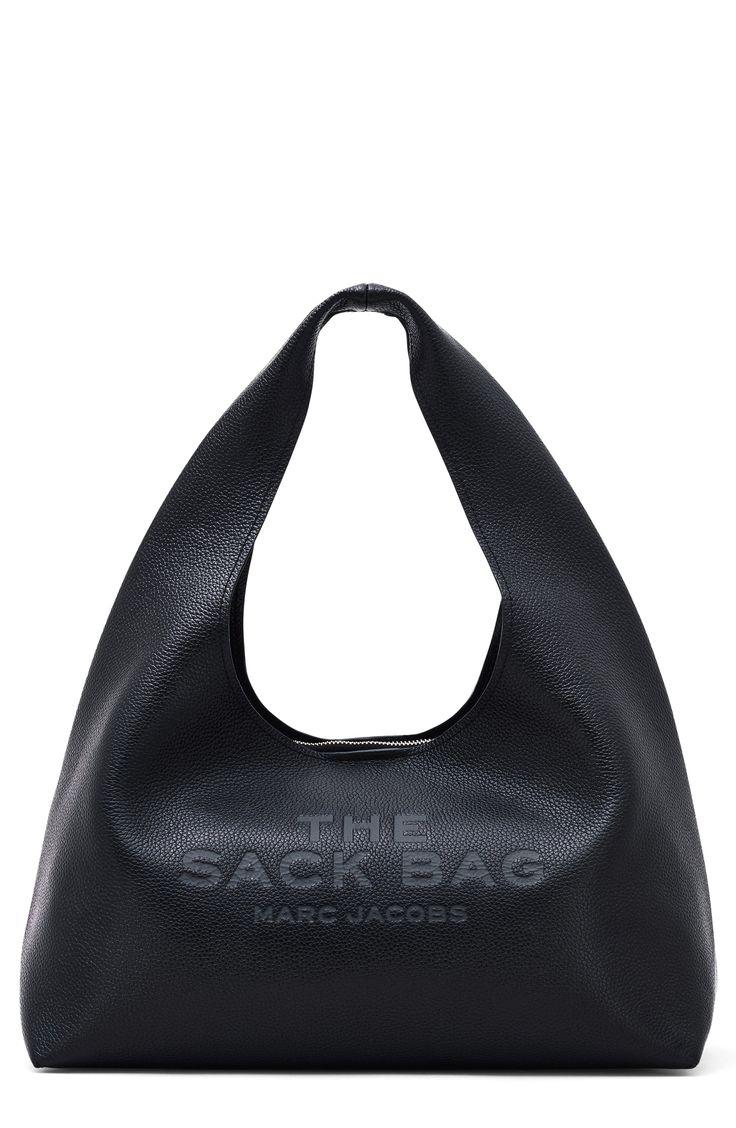 A bold debossed logo stands out against the richly grained leather of a spacious sack-style bag that boasts a comfortably wide handle and a divided interior. Magnetic closure Top carry handle Dual interior compartments with center zip-pocket divider; two slip wall pockets; removable zip pouch Leather Imported Designer Handbags Sack Bag, Linen Shop, Zip Pouch, Personalized Accessories, Leather Pouch, Bago, Leather Top, Full Grain Leather, Womens Tote Bags