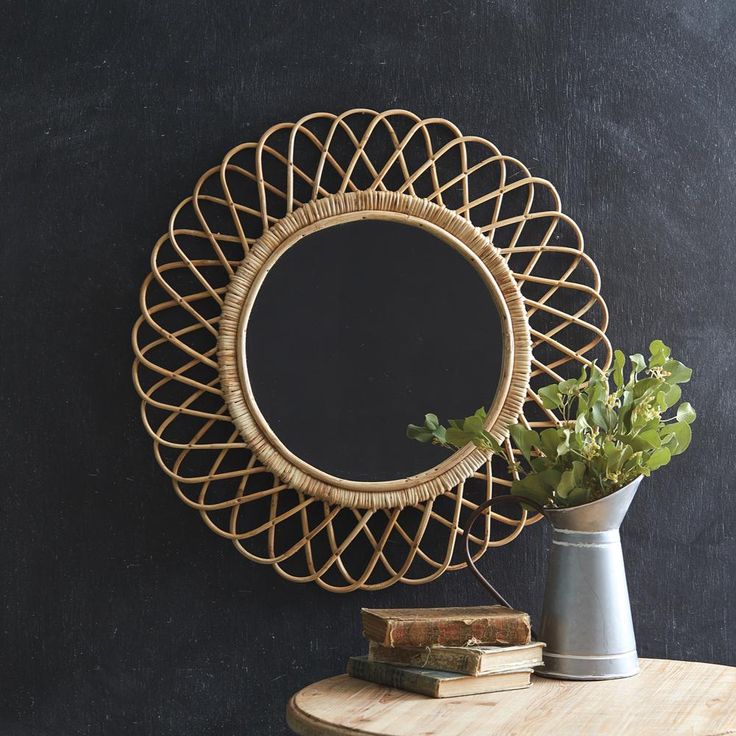 nomad-mirror.jpg Rattan Mirrors On Wall, Mirrors Above Bed, Rattan Wall Mirror, 3 Mirrors, Rattan Pattern, Boho Style Interior, Round Mirror Decor, Rattan Baskets, Rattan Wall