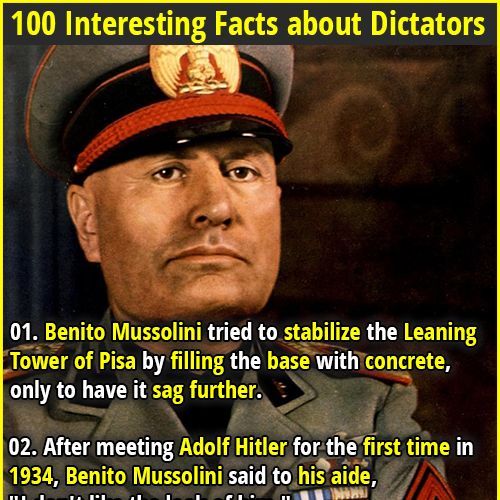 an image of a man in uniform looking at the camera with caption about dictators