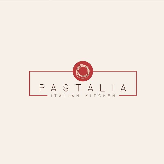 the logo for pasta alla italian kitchen, which is designed in red and white colors