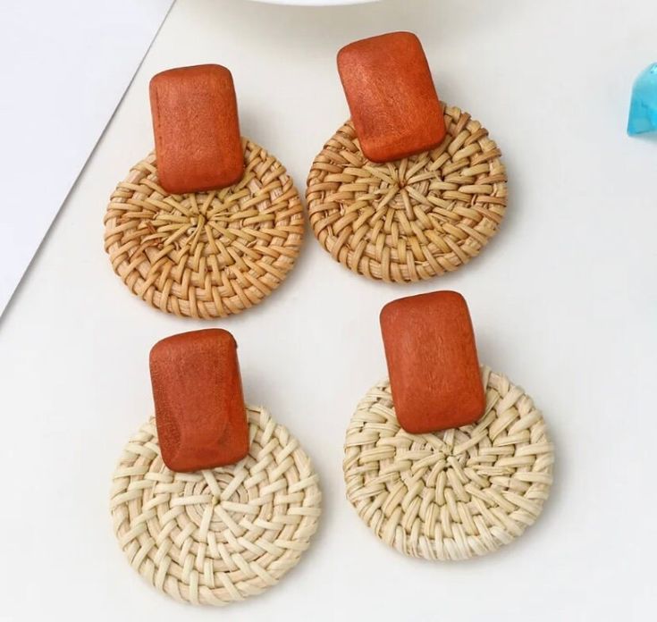 Wooden woven earrings in cream/Tan & beige/Tan  natural look Handmade Beige Jewelry For Spring, Summer Bohemian Brown Earrings, Handmade Cream Earrings For Beach, Beige Woven Jewelry For Vacation, Natural Color Bohemian Jewelry For Spring, Beige Bohemian Jewelry For Spring, Bohemian Natural Jewelry For Spring, Bohemian Beige Jewelry For Spring, Natural Bohemian Jewelry For Spring