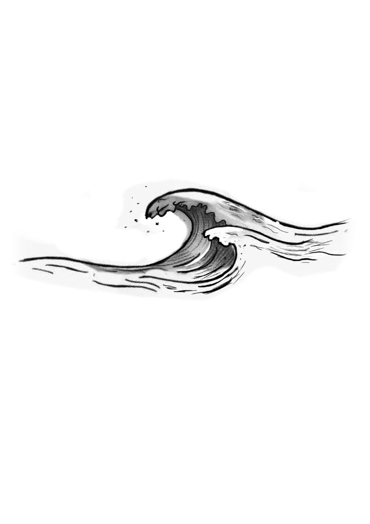 a black and white drawing of a wave