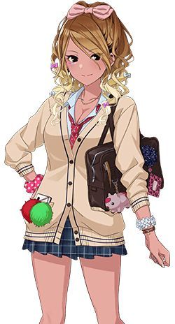 a girl with short hair wearing a school uniform and holding an apple in her hand