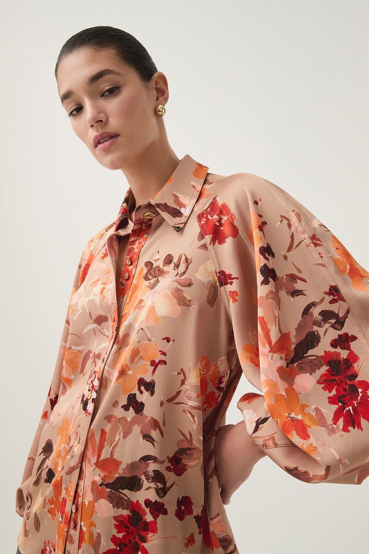 Transept Crepe Blouse | Meadow Blooms | Aje – Aje ROW Co Ords Outfits, Jumper Denim, Jumper Pants, Floral Fabrics, Crepe Blouse, Knit Jumpsuit, Pattern Ideas, Denim Accessories, Gold Accent