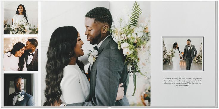 a wedding album with photos of the bride and groom