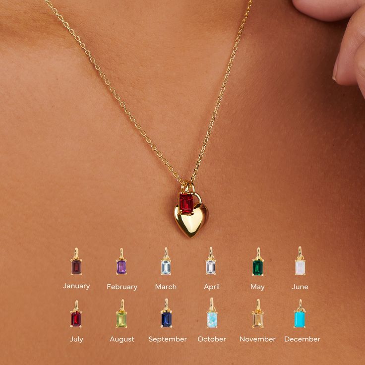 The personalized heart necklace with birthstone is an elegant, unique necklace and perfect as a personalized gift for her, this necklace is a heartfelt reminder of the moments and people that matter most.  Your choice of birthstone(s) that hangs on a delicate 18-inch cable chain with the heart pendant.  D E T A I L S - Materials: 14k gold over sterling silver. The charms and chain are 14k gold THICK plated, and they can last for a very long time with proper care.  - All of the birthstones are au Birth Stones Chart, Birthstone Charm Necklace, Valentines Day Gifts For Her, Unique Necklace, Birthstone Charms, Necklace Personalized, Initial Charm, Gold Plated Necklace, Elegant Jewelry