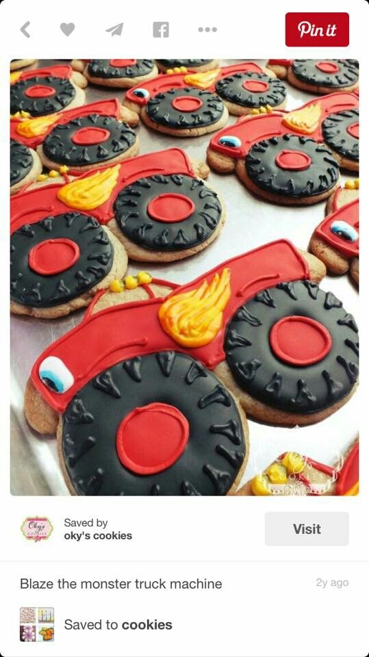 cookies decorated to look like monster trucks