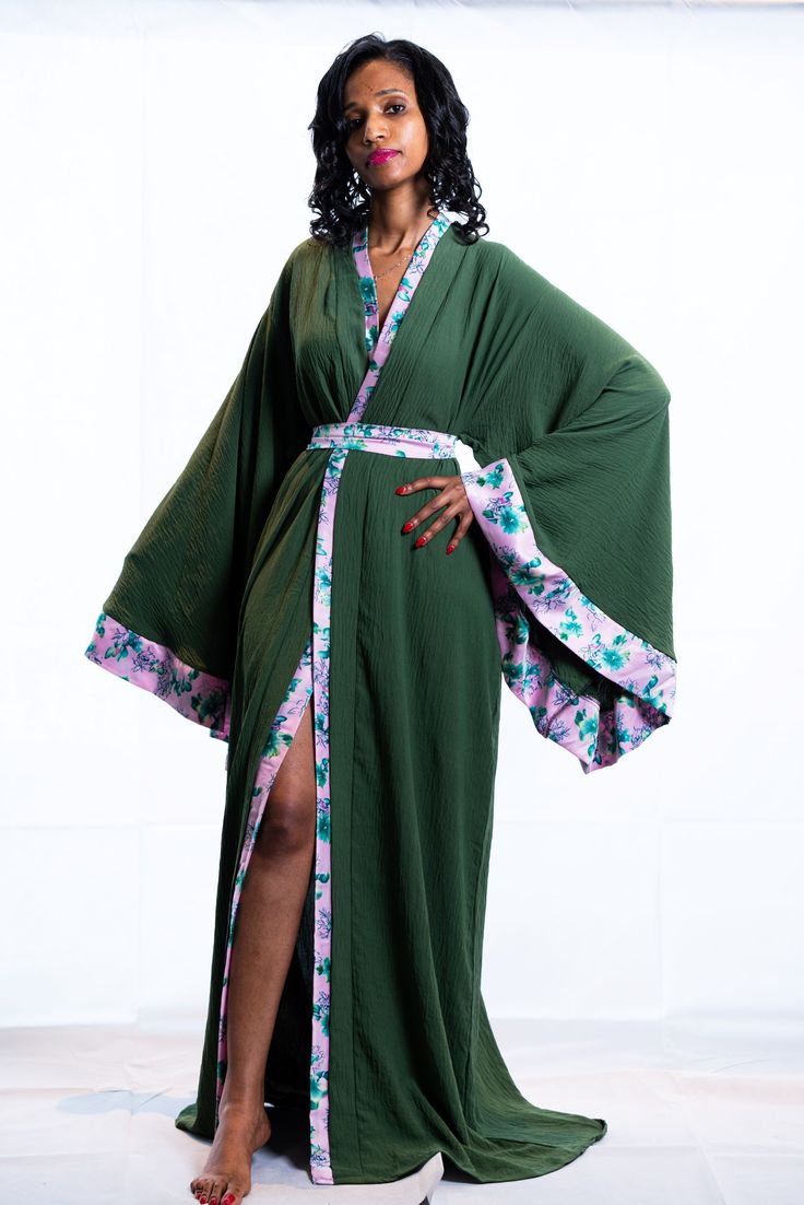 tall women kimono robe green Green Wrap Robe For Spring, Green Long Sleeve Kaftan For Loungewear, Green Floral Print Long Robe, Green Long Floral Print Robe, Green Kimono With Kimono Sleeves For Tea Ceremony, Long Green Floral Print Kimono, Green Long Floral Print Kimono, Green Maxi Dress With Kimono Sleeves, Long Green Kimono With Floral Print