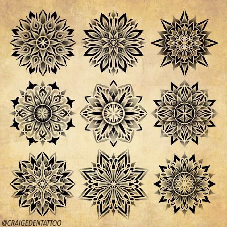 a bunch of black and white designs on a piece of paper