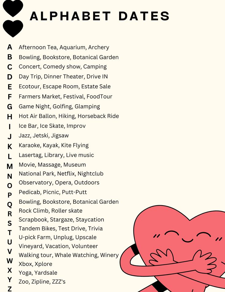 the alphabet date card for valentine's day with a cartoon character hugging his face