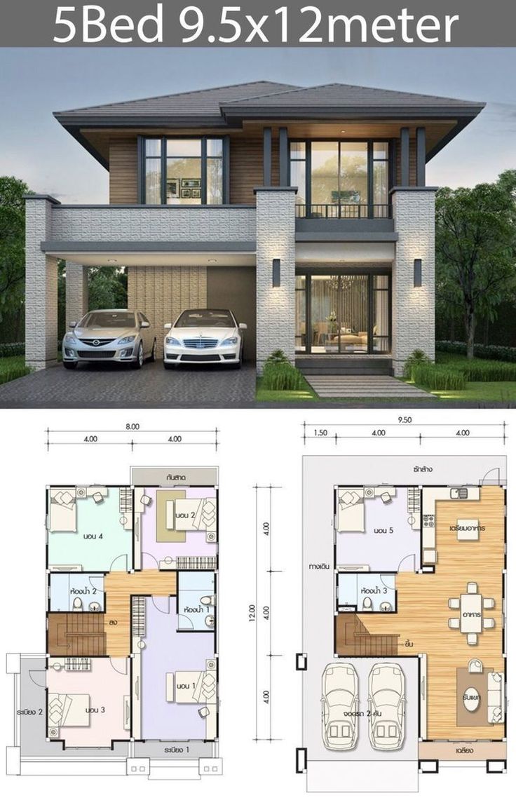 two story house plans with garage and living room in the front, one bedroom on the second