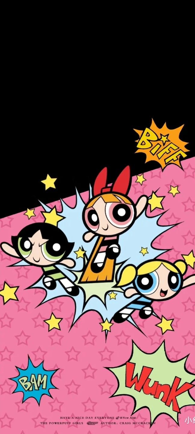 the powerpuff girls movie poster is shown in pink and black with stars on it