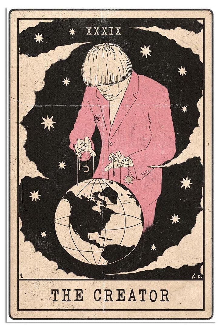 an illustration of a woman in a pink suit holding a small globe with her hands