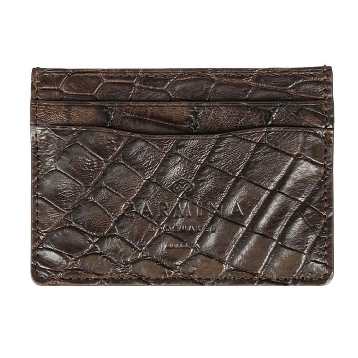 Slim card holder in brown crocodile Luxury Crocodile Pattern Card Holder, Luxury Brown Business Card Holder, Classic Leather Card Holder With Crocodile Pattern, Business Leather Card Holder With Crocodile Pattern, Classic Crocodile Pattern Leather Card Holder, Luxury Brown Leather Card Holder, Brown Business Wallets With Crocodile Pattern, Brown Crocodile Pattern Business Wallet, Cordovan Shoes