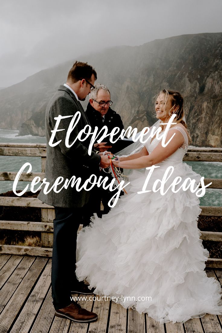 a bride and groom holding hands while standing on a dock with the words, engagement ceremony ideas