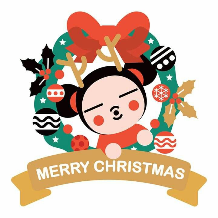 a cartoon girl with christmas decorations around her head and the words merry christmas on it