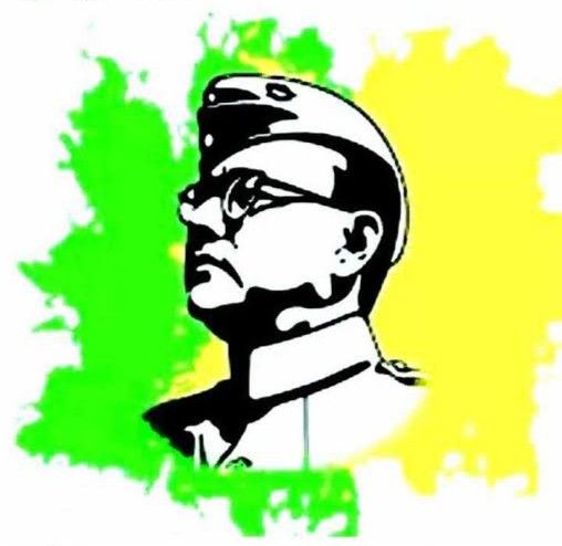 a drawing of a man in uniform with green and yellow paint splatters on the background