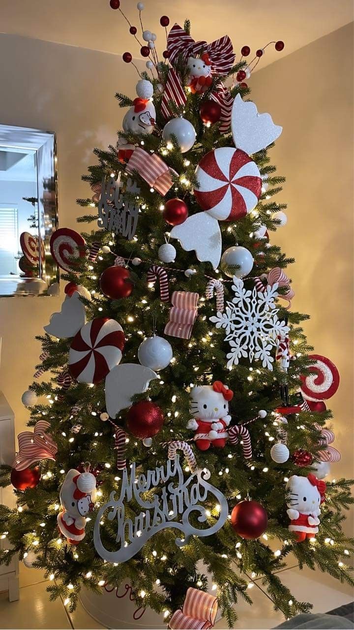 a christmas tree decorated with candy canes and ornaments