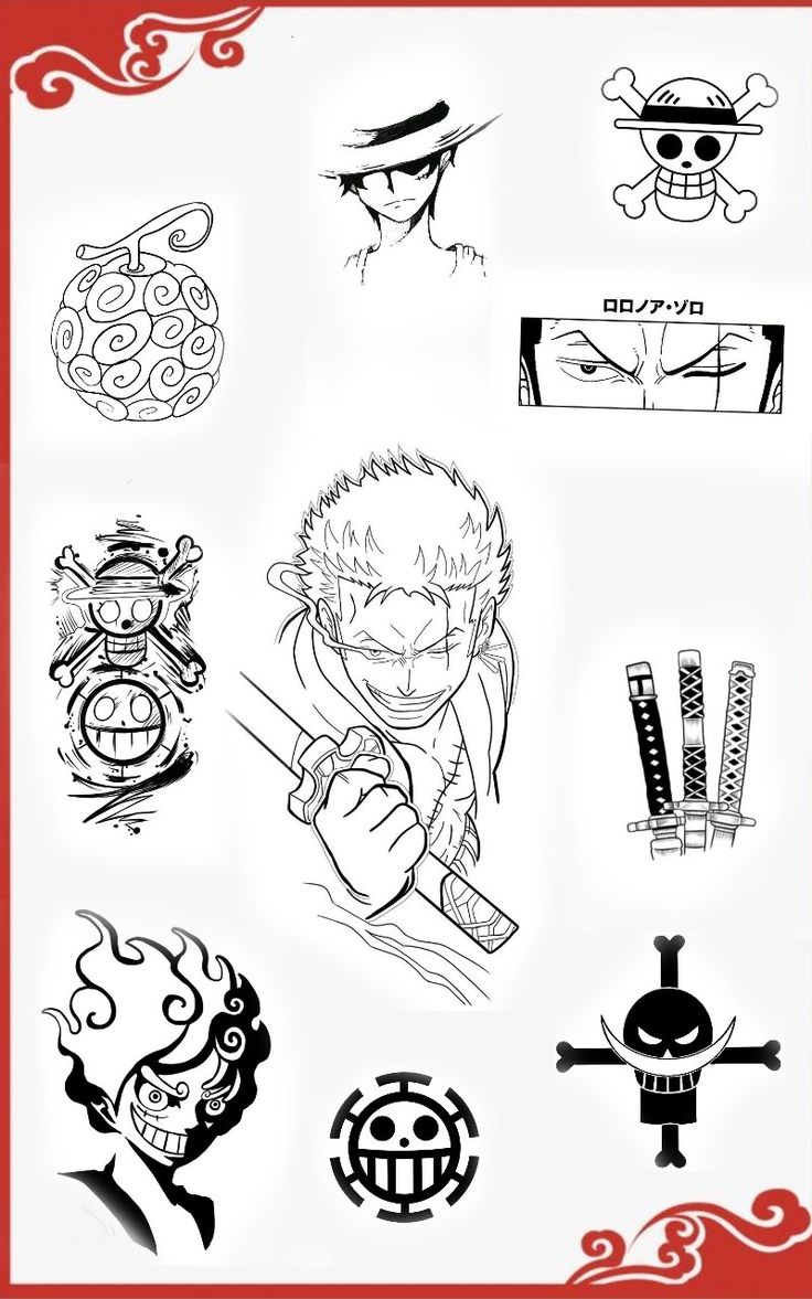 an image of various tattoo designs on a white background with red border around the edges