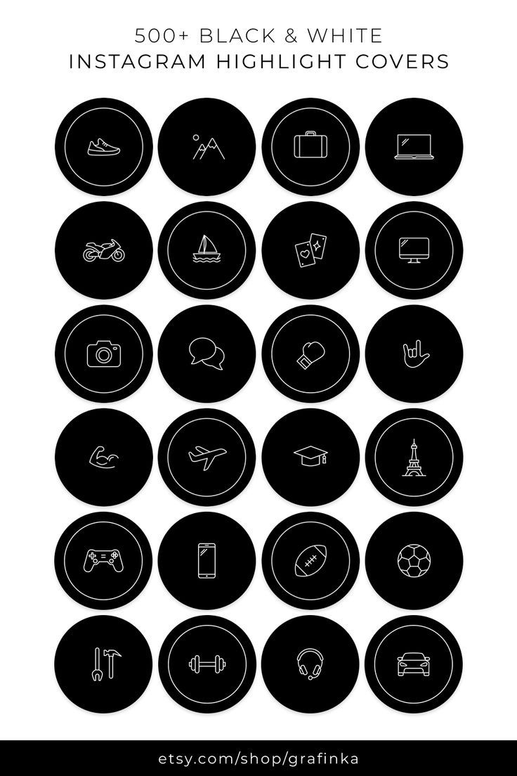 the black and white icons are arranged in circles