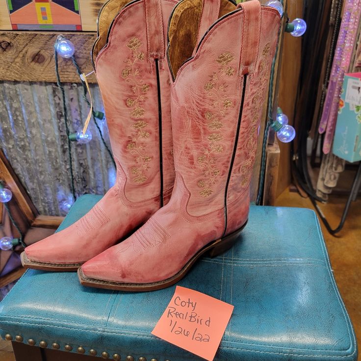 Rugged Country Boots. Sizes 6.5c And 7c Available Wide Calf Snip Toe Boots For Spring, Pink Leather Mid-calf Boots With Round Toe, Pink Western Boots With Wide Calf, Pink Western Wide Calf Boots, Pink Wide Calf Western Boots, Pink Medium Width Ankle Boots, Pink Almond Toe Boots Medium Width, Pink Western Boots With Round Toe, Western Style High Heel Pink Boots