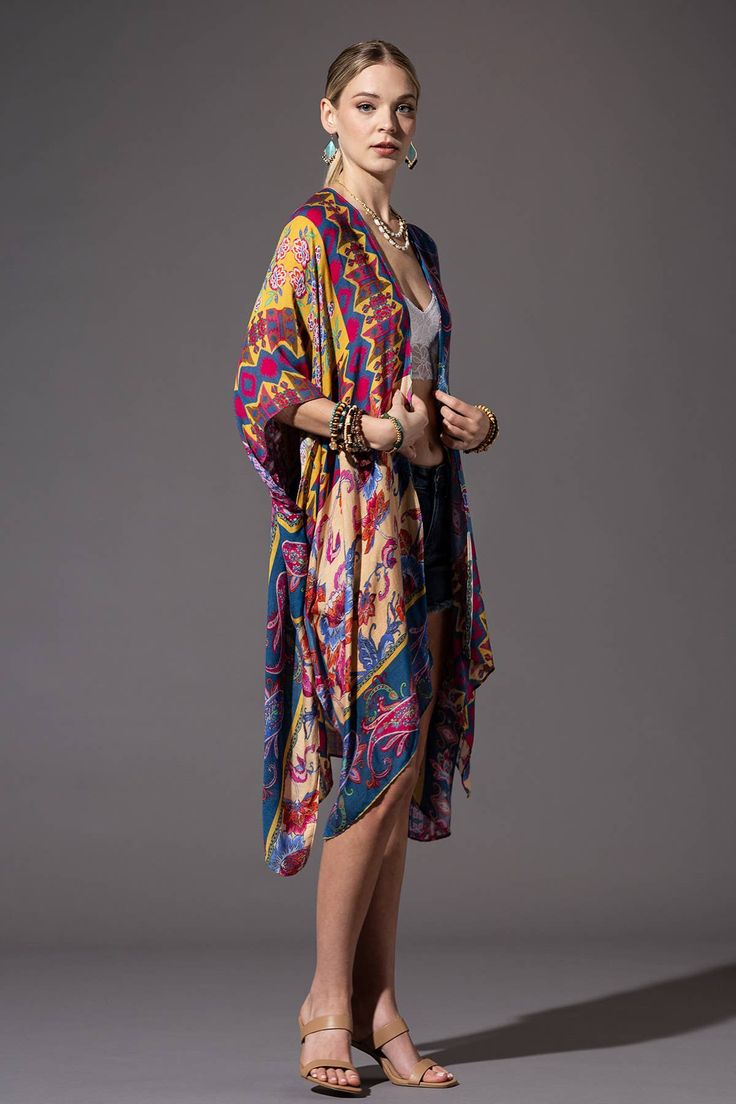 Introducing our Lightweight stylish Kimono, a captivating combination of geometric, floral, and paisley patterns for an eye-catching ensemble. 100% Viscose *APPROX. L 38" W 40" Multicolor Boho Print Hippie Kimono, Hippie Multicolor Boho Print Kimono, Multicolor Boho Print Free Size Kimono, Multicolor Boho Print Free-size Kimono, Multicolor Free Size Boho Print Kimono, Multicolor Boho Print Kimono For Festival, Multicolor Long Kimono With Boho Print, Bohemian Multicolor Patterned Kimono, Bohemian Patterned Multicolor Kimono