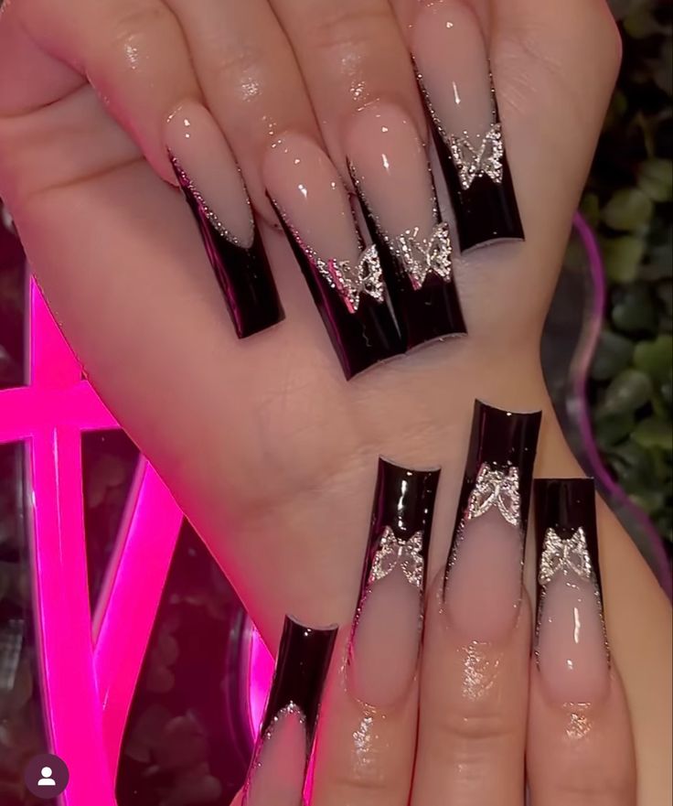 Girly Acrylic Nails, Shiny Nails, Black Nail Designs, Unique Acrylic Nails, Nail Swag, Bling Acrylic Nails, Acrylic Nails Coffin Short, Pink Acrylic Nails, Prom Nails