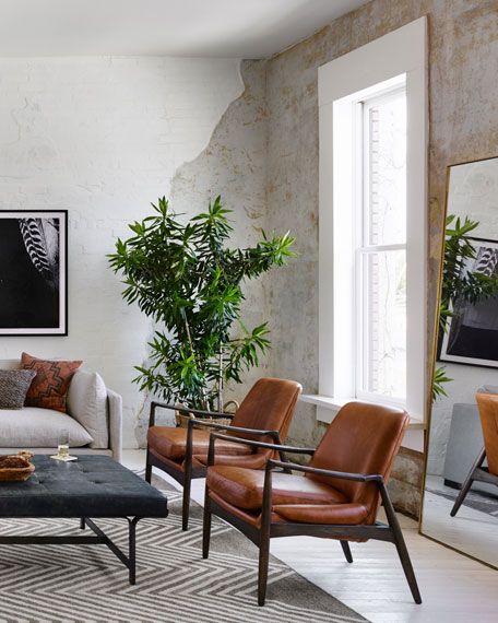 a living room filled with furniture and a plant