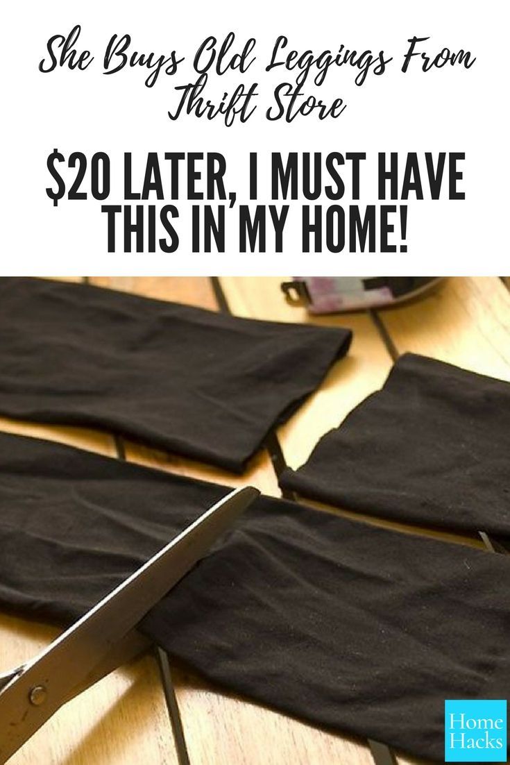 there is a pair of black pants that have been cut in half and the text says, she buys old leggings from third store $ 20 later i must have this in my home