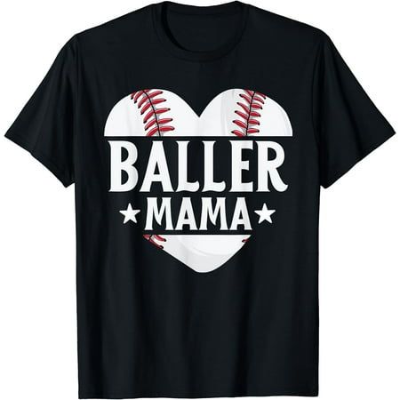 a t - shirt that says baller mama with a baseball heart