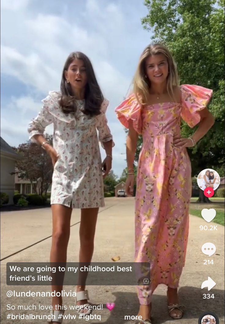 Olivia Stallings Outfits, Lunden And Olivia Style, Olivia Stallings, Spring Garden Party Mini Puff Sleeve Dress, Cute Floral Mini Dress For Brunch, Lunden Stallings, Lunden And Olivia Outfits, Lunden And Olivia, Spring Brunch Button-up Maxi Dress