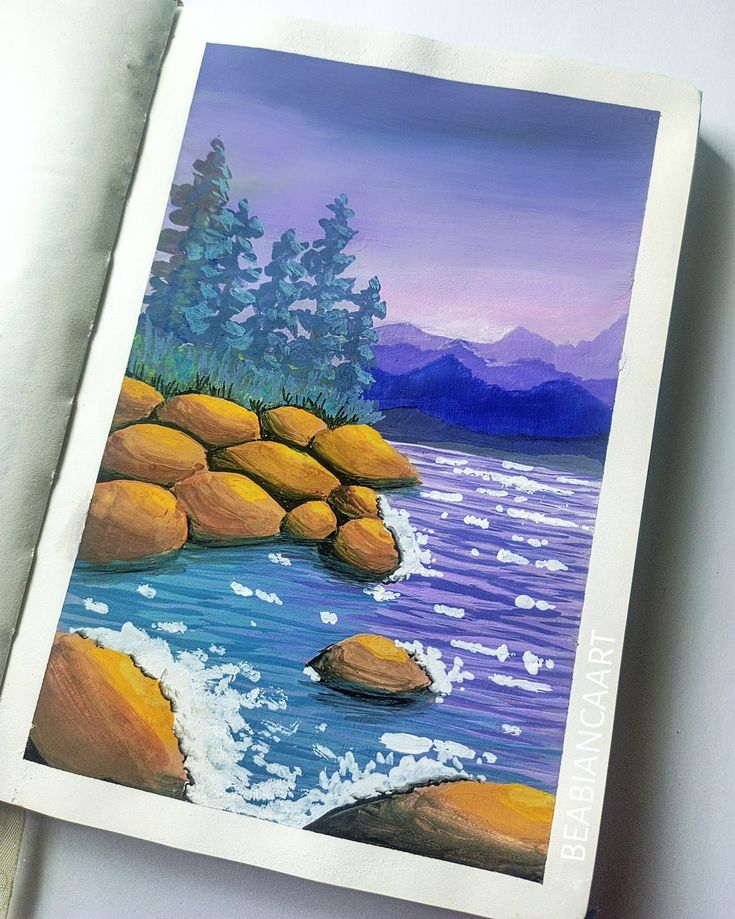 Gouache Painting Poster Colour Painting, Poster Color Painting, Watercolor Scenery, Composition Painting, Beach Art Painting, Profile Drawing, Notebook Drawing, Watercolor Paintings Nature, Art Painting Tools