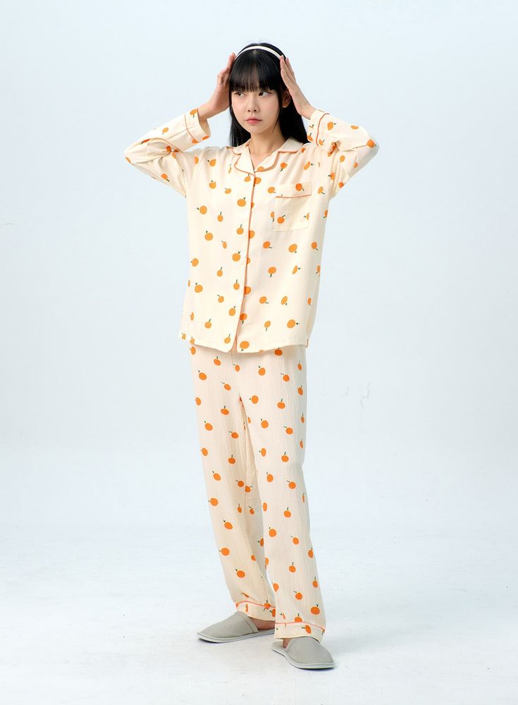 Product Detail Discover our KPOP-inspired collection for women's fashion. Lounge in style with our dot print Korean Fashion Collection. Normal fit for a comfortable and trendy look. Shop now and embrace the fashion of KPOP stars! Occasion : Lounge Print : Dot Material : Cotton, Polyester Sleeve : Long sleeve Neck : Collar Fit : Normal fit Cotton70 Polyester30 Color : Yellow Model Size Model is wearing size S/M and the color Yellow. Height : 167cm / Top : S / Bottom : S(26 inch) .prddescription t Korean Pajamas, The Color Yellow, Sleep Wear, Dot Print, Body Size, Neck Collar, The Fashion, Fashion Collection, Apricot