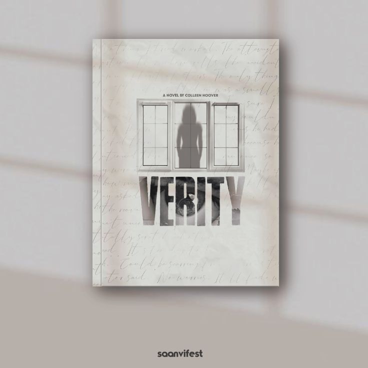 a person standing in front of a window with the word verity written on it,