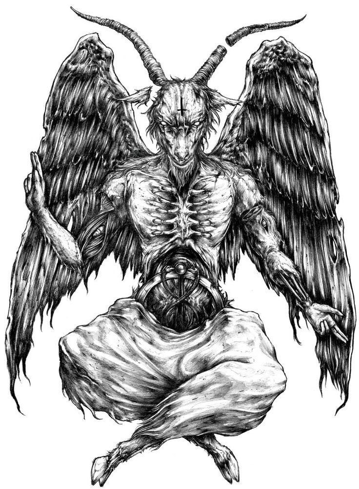 a drawing of an evil demon with large wings