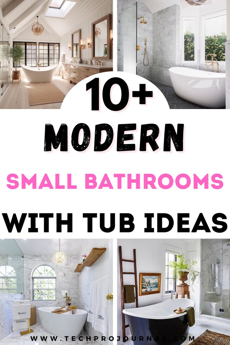 the top ten modern small bathrooms with tubs and shower stalls are featured in this collage