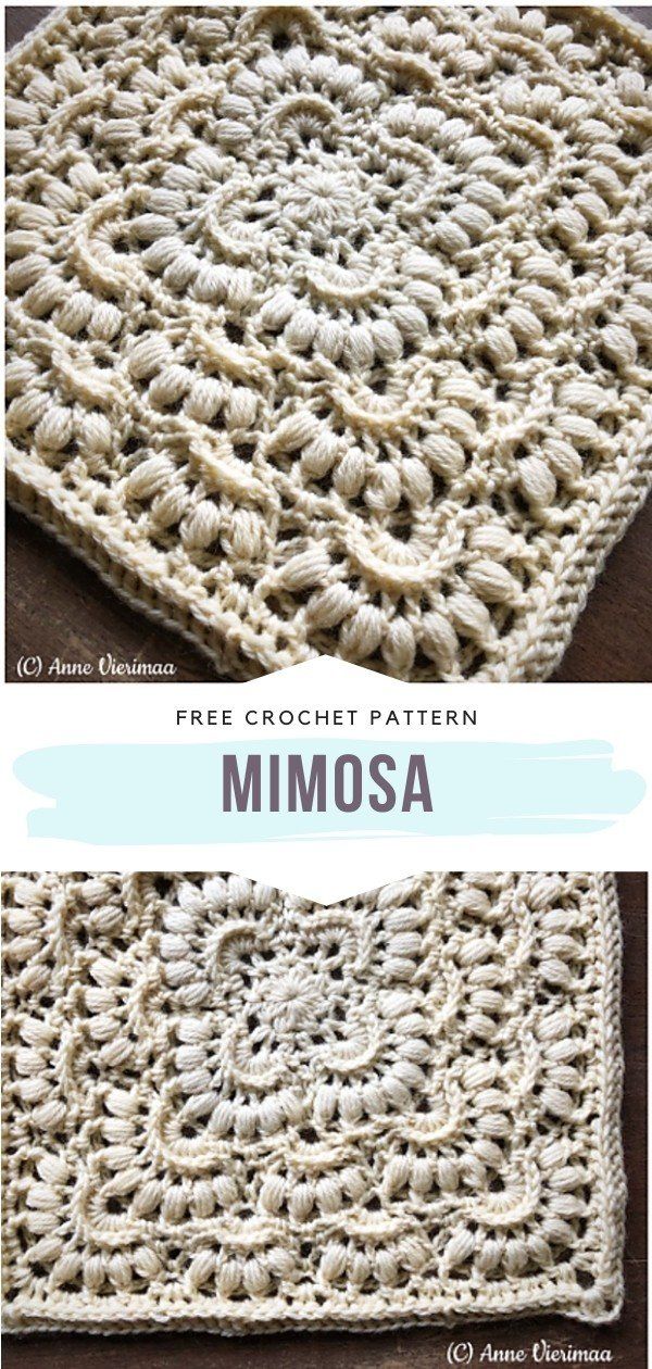 the crocheted blanket is shown with text that reads free crochet pattern mimosa