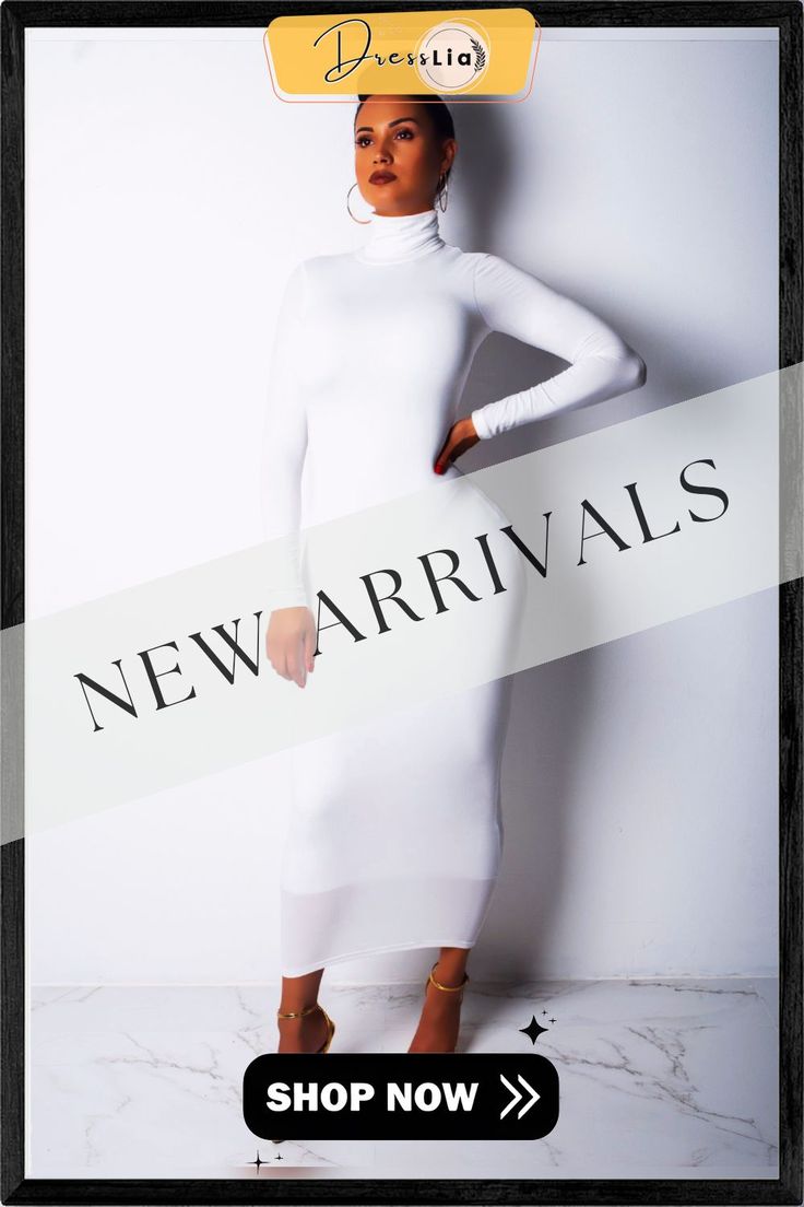 Solid Color High Neck Long Sleeve Skinny Maxi Dress White Bodycon Midi Dress For Winter, Chic White Solid Color Bodycon Dress, White Stretch Midi Dress For Fall, White Bodycon Dress For Fall, Fitted White Maxi Dress For Winter, White Fitted Maxi Dress For Winter, White Fitted Winter Maxi Dress, Casual White Bodycon Dress For Fall, Spring High Neck Bodycon Maxi Dress