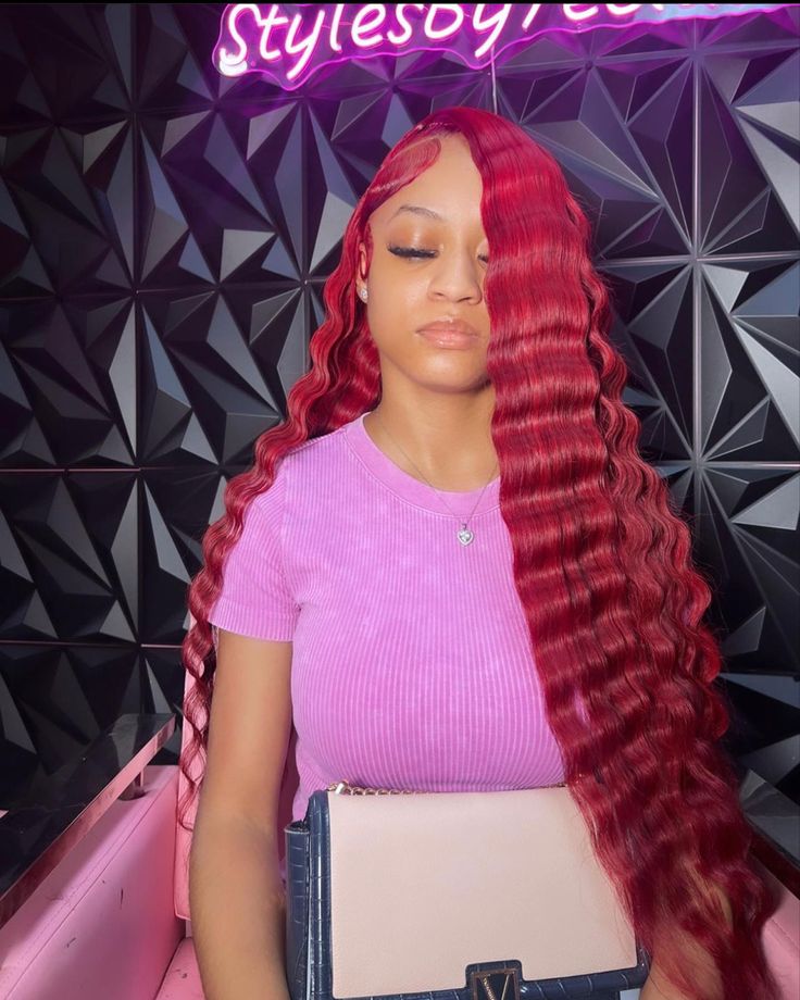 Red Hair Quick Weave, Weave Hair Color, Red Weave Hairstyles, Teenage Hairstyles, Loose Deep Wave, Frontal Wig Hairstyles, Wig For Black Women, Crimped Hair, Quick Weave Hairstyles