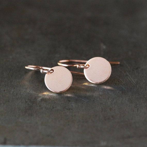 Rose Gold Circle Earrings, 14k Gold Filled, Mini Drops, Sweet Everyday Style, Pink Disc Earrings, El Rose Gold Round Earrings With Ear Wire, Simple Rose Gold Earrings With Ear Wire, Minimalist Rose Gold Earrings With Lever Back, Dainty Nickel-free Rose Gold Earrings, Minimalist Rose Gold Dangle Hoop Earrings, Minimalist Rose Gold Dangle Earrings, Minimalist Rose Gold Round Earrings, Everyday Round Rose Gold Earrings, Everyday Rose Gold Round Earrings